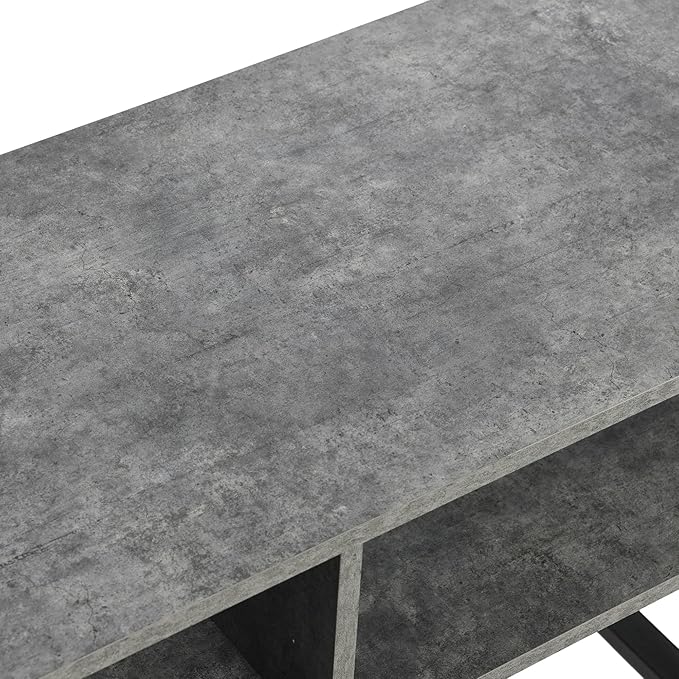 Household Essentials Jamestown TV Stand Coffee Table with Rectangular Storage Compartments Rustic Slate Concrete and Black Metal