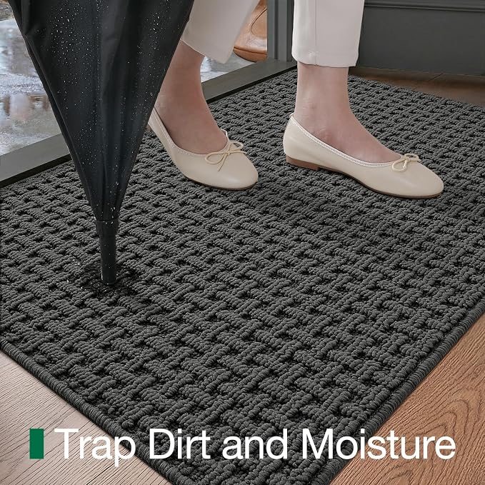 LUMI Washable Door Mat Indoor Entrance 32x48, Dirt Trapper Front Door Mats with Absorbent Interior and Non-Slip Rubber Backing, Entryway Doormat, Grey - Image 4