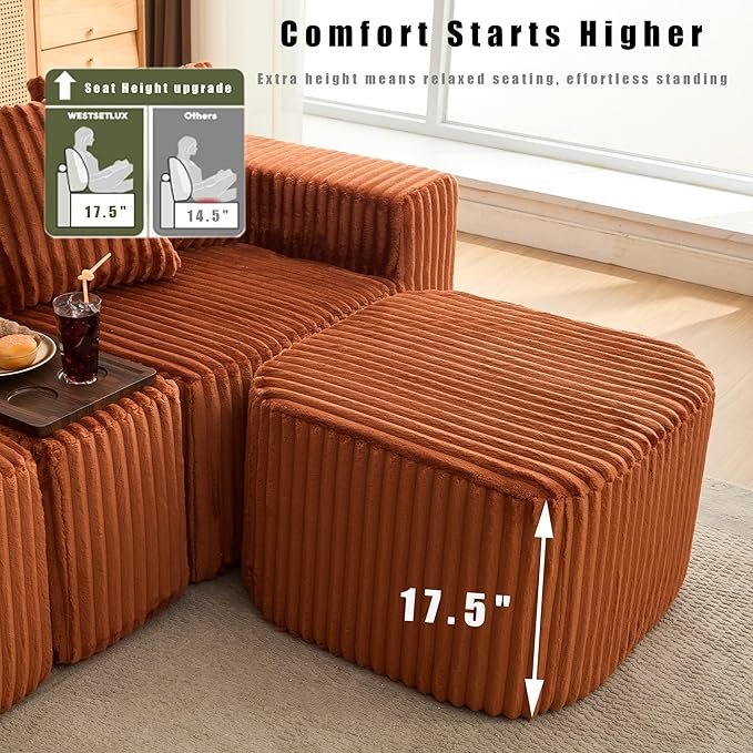 Oversized Cloud Modular Sectional Sofa Boneless Couch with Movable Ottomans,Free Combination Memory Foam Floor Couch with Charging Port & Cup Holders for Living Room | Coffee Table Board, Wireless Charge, No Assembly