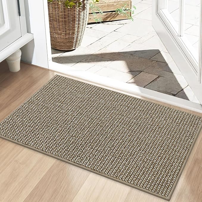 BEQHAUSE Dirt Trapper Door Mat 20" x 32", Non-Slip Washable Doormats Entrance Mat, Dirt Resistant and Absorbent Welcome Mat, Low Profile Floor Mats for Front Back Door and Entryway, Light Beige by BEQHAUSE