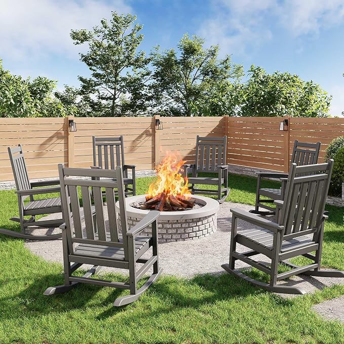 Garvee HDPE Rocking Chair Outdoor- Poly High Back Porch Rocker Chairs for Adults - All Weather Resistant Furniture for Patio Front Porch - Gray - Image 8