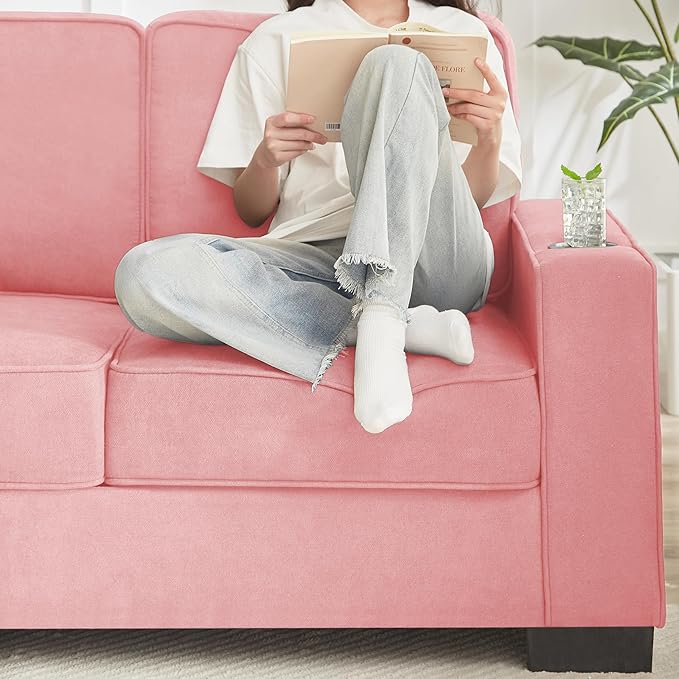 83" Modern Cloud Sofas for Living Room Bedroom, 3 Seat Modular Couch Soft Corduroy Upholstered Loveseat Couches with Cupholders for Home Apartment Office Studio