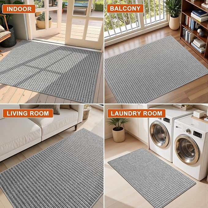 Dirt Trapper Door Mat 20" x 32", Non-Slip Indoor Door Mats, Absorbent Washable Door Mat Indoor Entrance, Low-Profile Inside Doormat Floor Rugs for Entryway and Entry, Grey White (Flod) - Image 8