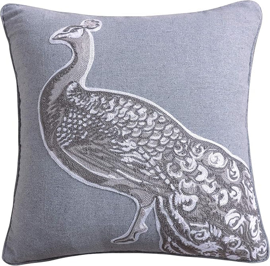Levtex Home - Pisa - Decorative Pillow (18X18in.) - Peacock - Grey, Charcoal and White
