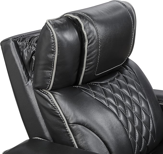 Lexicon Power Double Reclining Sofa, Center Drop-Down Table with Heat/Massage/Headrest/Storage Arms/Cup Holders/LED Lights/Wireless Charging, Top Grain Leather Match Wall Hugger Recliner Sofa, Black