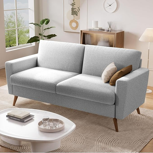 Vipbear 68" Loveseat Sofa Light Gray Fabric Couch, Mid-Century Modern Loveseat Comfy Sofa with Spring Cushion, Solid Wood Frame, Tool-Free Assembly (Light Gray, Fabric)