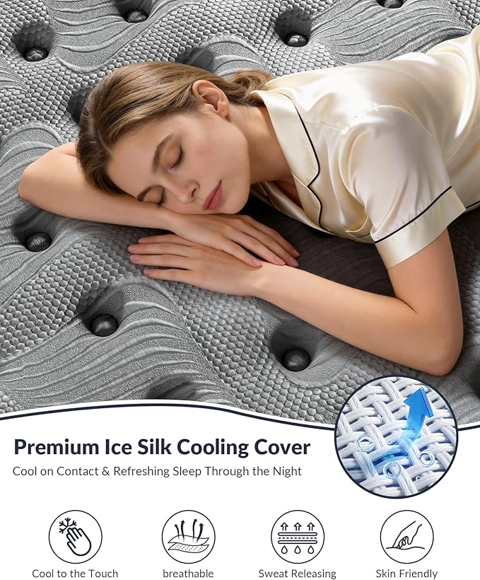 Extra Firm Queen Mattress 14 inch, Cooling Hybrid Mattress in a Box with 5-Zone Support, Luxury Hotel-Collection Design, Enhanced Back & Hip Support, Fiberglass-Free & CertiPUR-US, 365-Night Trial