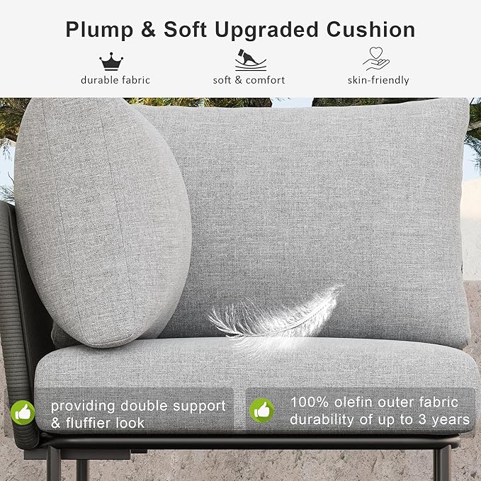 LayinSun 11 Pieces Aluminum Patio Furniture Set, Modern Modular Sectional Sofa with Coffee Table and Upgrade Thickness Cushion