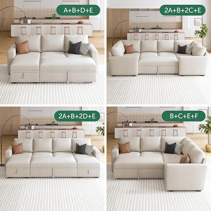 HONBAY Pull Out Bed for Modular Sectional Sleeper Sofa, Armless Loveseat with Pull Out Bed for Sectional Couch, Beige