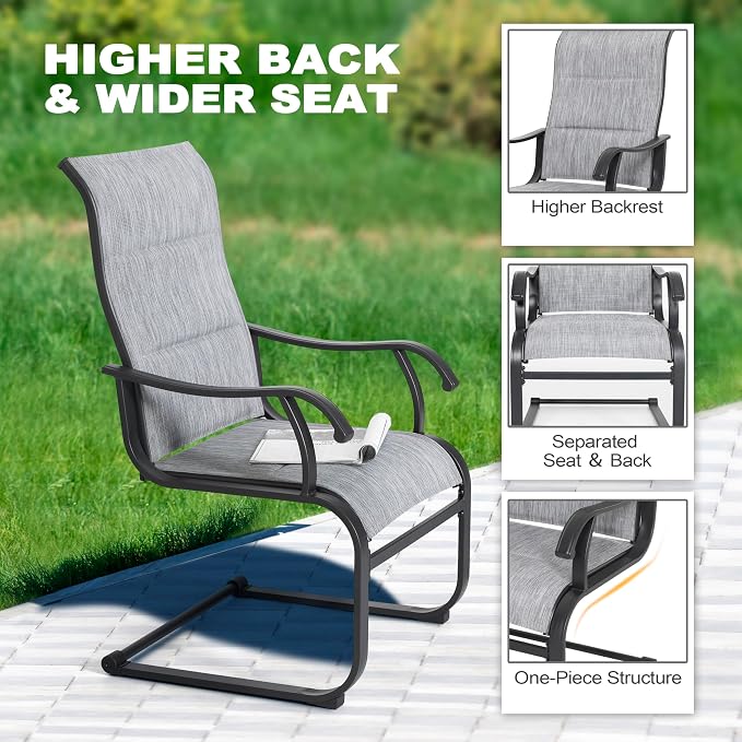 NUU GARDEN Set of 2 Patio Dining Chairs All Weather Outdoor Padded Textilene Chairs with High Back and Spring Motion Design Breathable Outdoor Dining Chairs for Deck Lawn Backyard Grey - Image 6