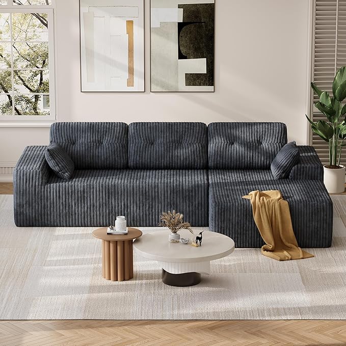 Ball & Cast 106" Modular Sectional Sofa, Convertible Cloud Couch with Deep Seat, Boneless L-Shaped Sectional, Flexible Modular Combination for Living Room, No Assembly (Gray, Right Facing Chaise)