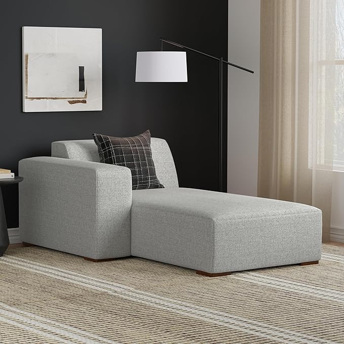 SIMPLIHOME Rex Left Chaise Sofa Module in 100% Recycled Polyester Tightly Woven Performance Fabric, Pale Grey, 44-inches W x 69.5-inches D, Handcrafted Modern-Style Left-Arm Chaise Lounge Chair