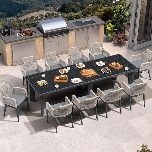 PURPLE LEAF 11 Pieces Patio Dining Set Aluminum Modern Rectangular Table and Rattan Arm Chairs with Cushions for Kitchen Porch Garden Outdoor Furniture Sets, Dark Grey by PURPLELEAF