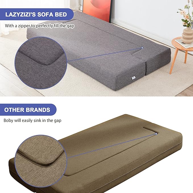 Floor Sofa Bed, Convertible Sleeper Lounge Couch Folding Mattress with 2 Pillows & Washable Cover for Living Room, Guest, Playroom 8inches Twin