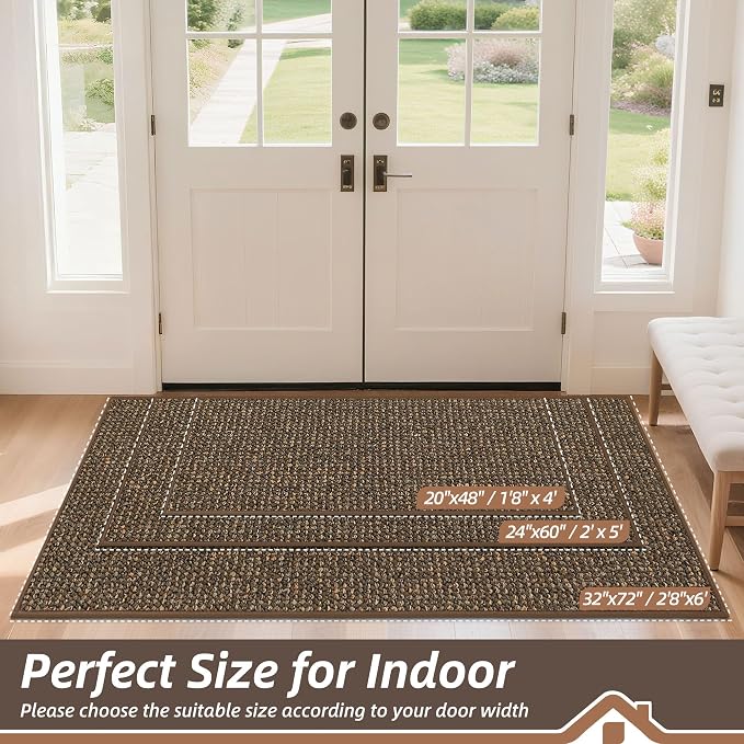 BEQHAUSE Dirt Trapper Door Mat 20" x 48", Non-Slip Washable Doormats Entrance Mat, Dirt Resistant and Absorbent Welcome Mat, Low Profile Floor Mats for Front Back Door and Entryway, Brown - Image 2