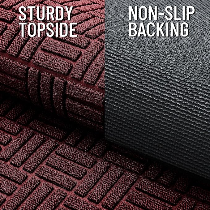 OLANLY Front Door Mat Outside Entrance 47x17, Absorbent, Heavy Duty Sturdy Natural Rubber Doormat Indoor Outdoor, Non-Slip, Stain and Fade Resistant, Low Profile Floor Mat for Entryway, Burgundy - Image 4