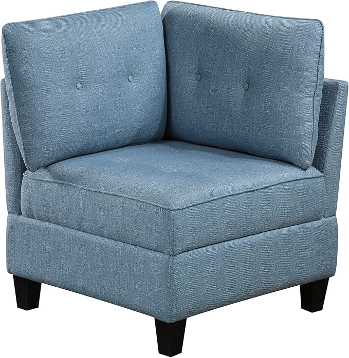 Lexicon Modern Modular Corner Chair with Hidden Storage, Textured Fabric with Button-Tufted Design, Reversible Back Cushion for Living Room/Bedroom/Office, Blue