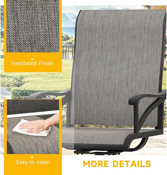 DWVO Swivel Patio Chairs Set of 8, Premium Outdoor Swivel Chairs with High Back Support & Weather-Resistant Fabric, Heavy Duty Patio Swivel Chair for Porch Garden Deck, 360 Degree Rotation, Brown - Image 8
