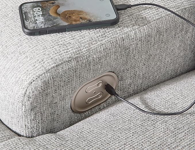 Signature Design by Ashley Acklen Place Modern U-Shaped Modular Stain-Resistant 6-Piece Power Reclining Sectional with Chaise, Adjustable Headrest, USB Charging Ports and Console, Light Gray