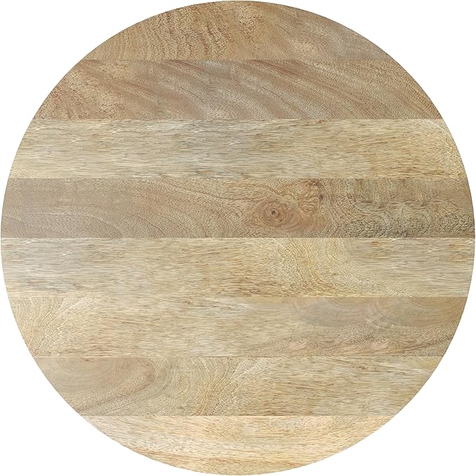 SIMPLIHOME Elmbrook Coffee Table - 34 inch Wide Solid Mango Wood Modern Industrial Round Drum Cocktail Table in Natural, Sculptural Living Room Table with Low Profile Design, Assembled