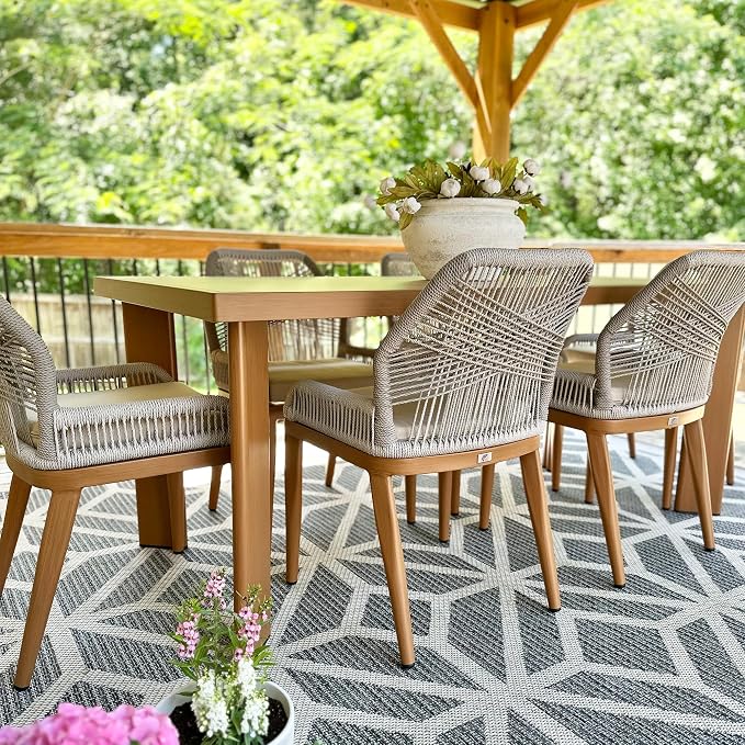 PURPLE LEAF 7 Pieces Dining Set Patio Metal Rectangular Table and Wicker Rattan Chairs for Outside Porch Garden Kitchen Modern Outdoor Furniture Sets by PURPLELEAF