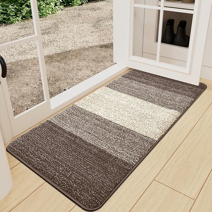 Kitinjoy Indoor Outdoor Door Mat, 47x24 Non-Slip Absorbent Dirt Trapper, Low-Profile Washable Inside Entrance Front Floor Mat, Sturdy Soft Entry Doormats for Entryway, Light Brown by Kitinjoy