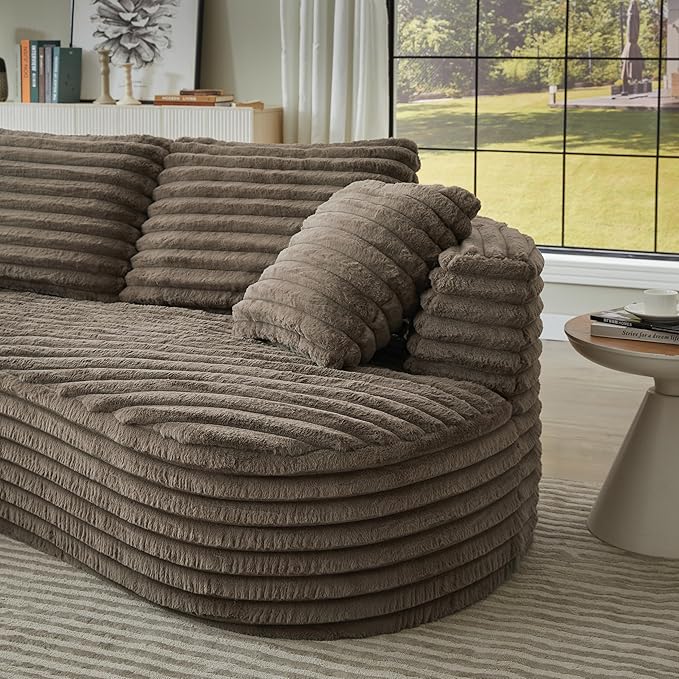 Plush Corduroy Cloud Sectional Sofa with Curved Chaise, Oversized 2 Pieces Modular Lounge Sofa with Deep Seat, Upholstered Sponge Compressed Couches for Living Room Bedroom,No Assembly Required