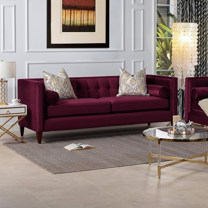 Jennifer Taylor Home Jack 84" Modern Tuxedo Tufted Sofa, Burgundy Velvet