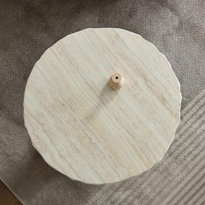 23.82" Round Side Table Small Coffee Table Faux Marble Pattern End Table Cement Stone Sofa Side Table for Living Room Apartment No Assembly