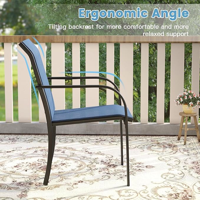 DIFY Outdoor Dining Set for 8, Patio Dining Furniture Set Includes 53" Black Round Table with Adjustable Umbrella Hole and 8 Blue Stackable Metal Chairs for Poolside, Garden, Backyard - Image 6