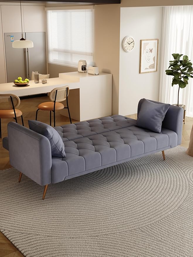 KEIKI 71 INCH Loveseat Sofa with Adjustable Backrest, Upholstered 2 Seater Velvet Couch for Living Room Bedroom Office Apartment, Gray
