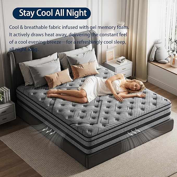 Queen Mattress,12 Inch Queen Size Mattress in a Box,Memory Foam Hybrid Queen Mattresses with Individual Pocket Springfor Motion Isolation&Silen