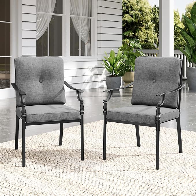 Sophia & William Outdoor Patio Dining Chairs Set of 2, Heavy Duty Outdoor Furniture Chairs with Thickened Cushions, Wrought Iron Deck Chairs for Backyard, Poolside, Balcony and Garden by SophiaWilliam