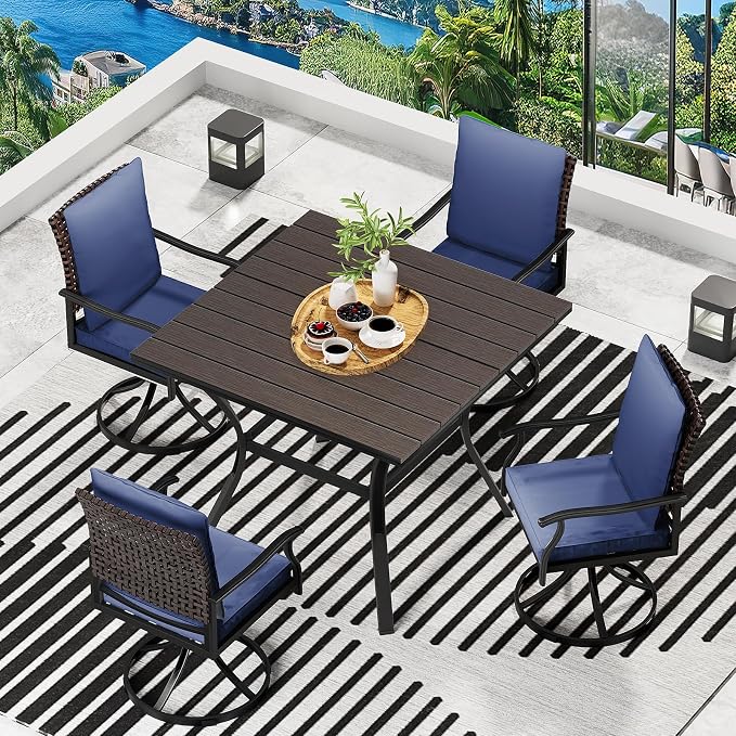 LEVELEVE 5 Piece Outdoor Patio Dining Set with 4 Swivel Dining Chairs & 1 Large Round Dining Table,Bistro Furniture Set for Lawn, Garden, Deck, Backyard and Porch - Image 2
