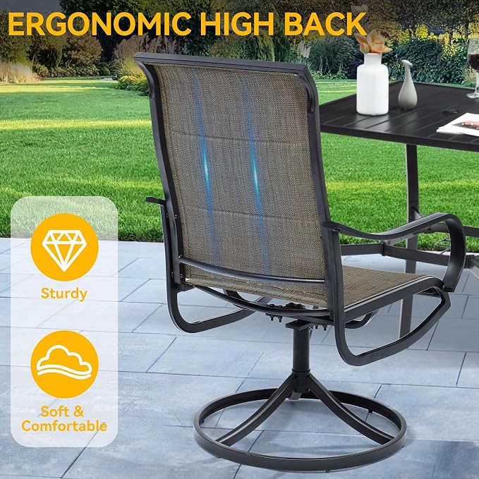 DWVO 4 Set Outdoor Swivel Chairs Padded, Premium Patio Swivel Chairs with Cushioned High Back & Heavy Duty Frame, All Weather Outdoor Swivel Chairs Set of 4 for Porch Lawn Patio, Brown - Image 6