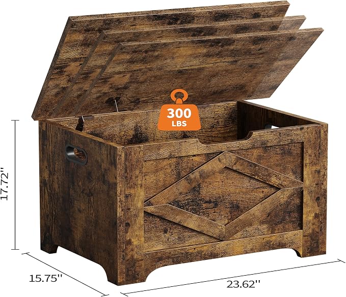 GarveeHome 23.6 in Storage Chest, Wooden Storage Bench with Safety Hinge, Easy Assembly, Large Shoe Bench for Entryway, Living Room, Bedroom - Image 3
