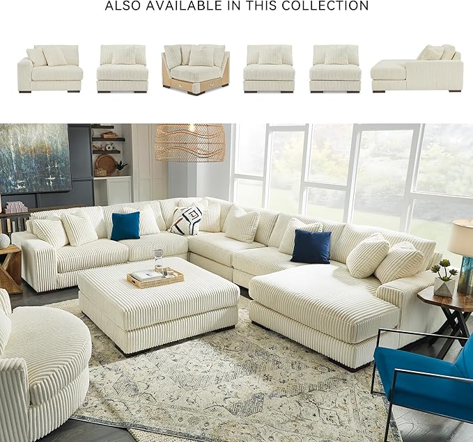 Signature Design by Ashley Lindyn Contemporary Left-Arm Facing 6-Piece Sectional with Chaise, Reversible Cushions, Armrest and Throw Pillows, White