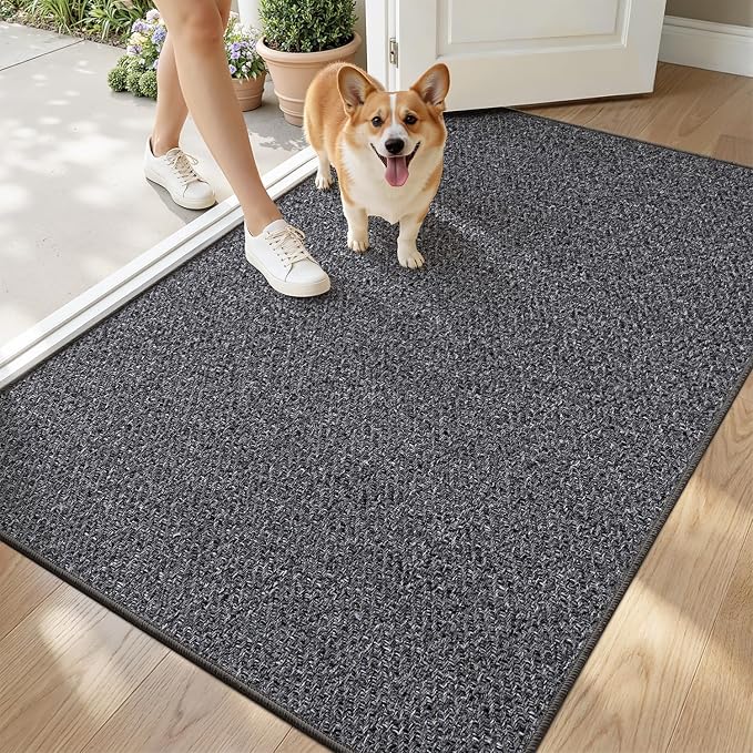LUMI Ultra Thin Indoor Door Mat for Entrance 36"x56", Non Slip Entryway Mat, Low Profile Doormat, Unique Herringbone Design Carpet for Inside, Patio, Porch, Dark Gray by LUMI