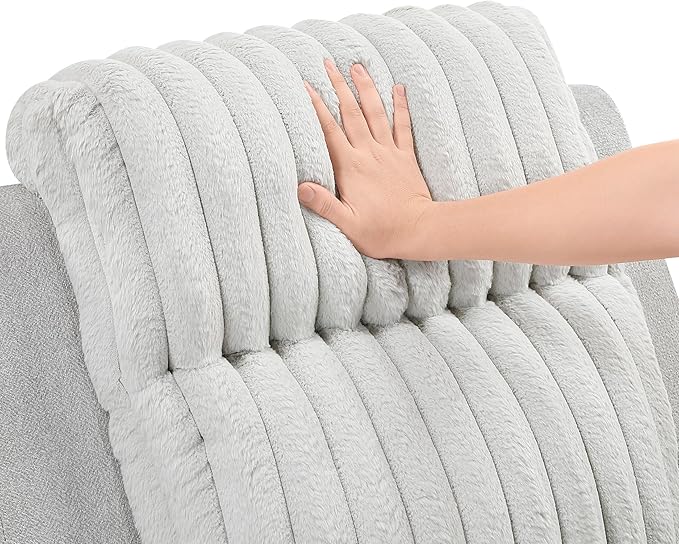 Lexicon Modern Recliner Chair for Living Room, Manual Wall Hugger Textured Microfiber Reclining Chair, Plush Corduroy Channel Seat Back, Manual Recliner, Light Gray