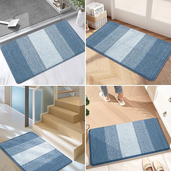 Kitinjoy Indoor Outdoor Door Mat, 47x24 Non-Slip Absorbent Dirt Trapper, Low-Profile Washable Inside Entrance Front Floor Mat, Sturdy Soft Entry Doormats for Entryway, Light Blue - Image 6