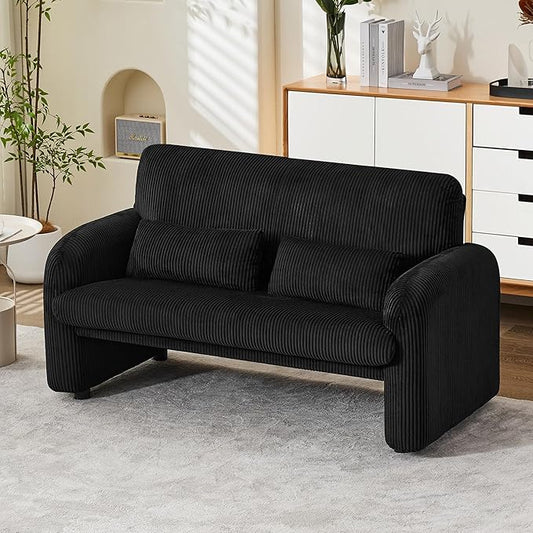 Morden Loveseat, Comfy Upholstered Corduroy Loveseat Sofa, 2-Seater Love Seat Couch for Living Room, Bedroom, Black