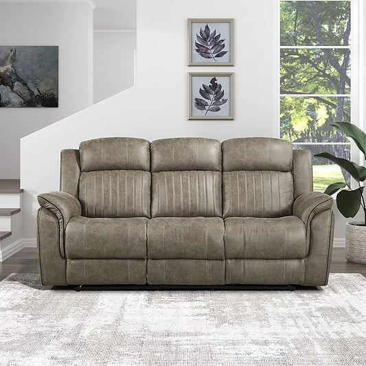 Lexicon 83.5" W Manual Double Reclining Sofa, Polished Microfiber Recliner Sofa, Pillow Top Arms, for Living Room, Apartment,Easy Assembly, Sandy Brown