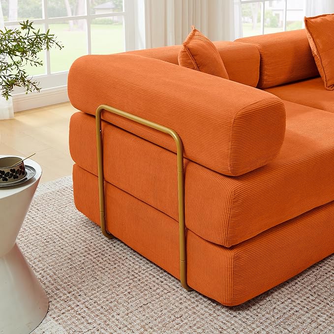 Eafurn L Shaped Convertible Sleeper Sofa Bed King Size Sleeper Sofabed, 7-in-1 DIY Combination Corduroy Folding Mattress Couch with Fixed-Shape Frame, Boneless Floor Sofa Couch