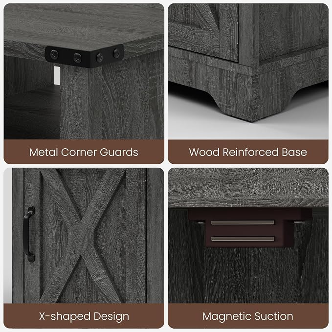 RoyalCraft Farmhouse Nightstand Set of 2, End Table with LED Lights and Charging Station, Tall Bedside Table with Large Storage and Shelf, Wooden Side Table for Bedroom, Home Office, Dark Grey - Image 6