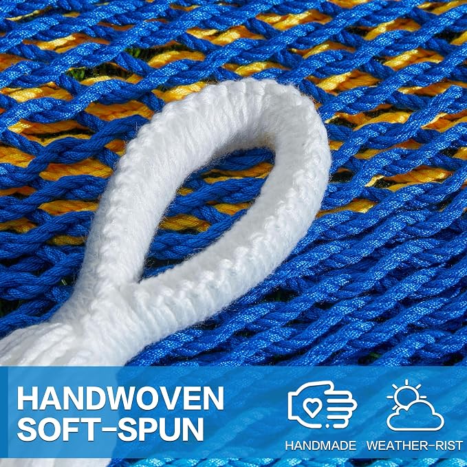 PNAEUT Handwoven Mayan Hammock, Thick Soft Rope Double Hammock for Outdoor Outside & Indoor, 600 lbs Capacity Heavy-Duty, Includes Tree Straps, Carabiners & Carrying Bag (Caribbean Sea, X-Large) - Image 5
