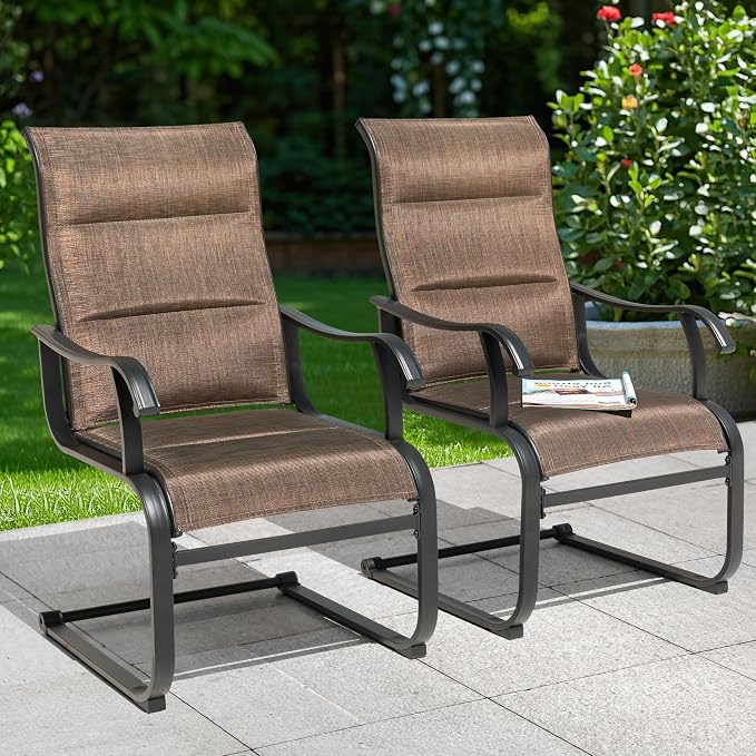 NUU GARDEN Patio Dining Chairs Set of 2, All Weather Outdoor Padded Textilene Patio Chairs, Breathable Spring Motion Textile High Back Outdoor Dining Chairs for Backyard, Lawn, Deck, Brown - Image 9