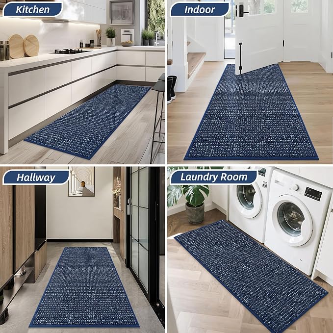 BEQHAUSE Dirt Trapper Door Mat 20" x 48", Non-Slip Washable Doormats Entrance Mat, Dirt Resistant and Absorbent Welcome Mat, Low Profile Floor Mats for Front Back Door and Entryway, Blue - Image 8
