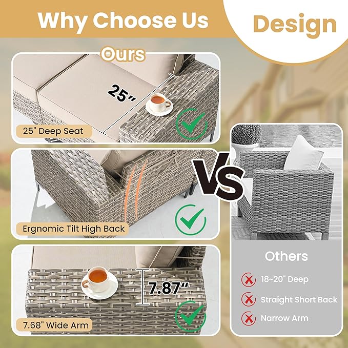 HOOOWOOO Outdoor Sectional Furniture Set,8 Pieces Wicker Patio Conversation Sets,L Shape All Weather Outside Couch Sofa Set with Swivel Chairs Solar Light Table Ottoman,Beige