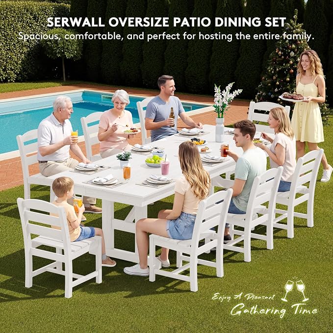 SERWALL Outdoor Armless Dining Chairs Set of 2, All-Weather HDPE Patio Chair with 19.7" Widened Seat, for Backyard, Garden, White - Image 6