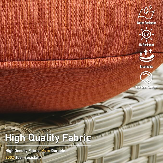 HOOOWOOO 5 Piece Patio Set with Fire Pit Table, Outdoor Wicker Furniture, All Weather Resistant High Back Rattan Outside Furniture (Orange Red)